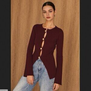 Commense Burgundy Long Sleeve Button Down Shirt